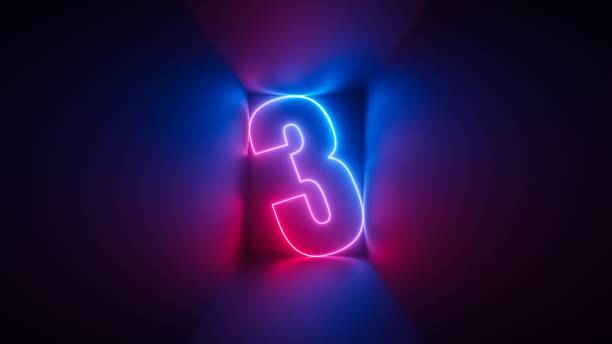 istock 3d render, pink blue neon number three, digital symbol inside square box glowing in ultraviolet light 1401328740