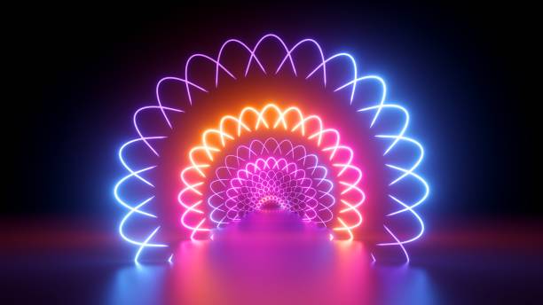 istock 3d rendering. Abstract background with glowing neon light and podium. Party wallpaper 1401328807