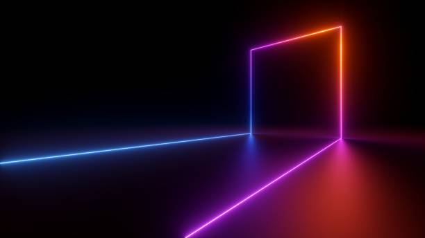 istock 3d render, abstract geometric line glowing with colorful neon light over black background 1401328837