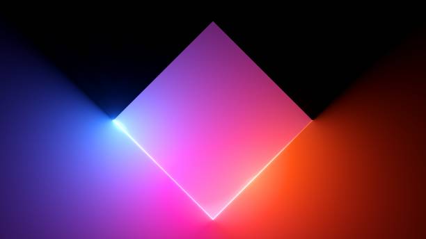 istock 3d render, Modern minimal wallpaper. Abstract colorful neon background with glowing rhombus. Simple geometric shape, blank frame 1401328948