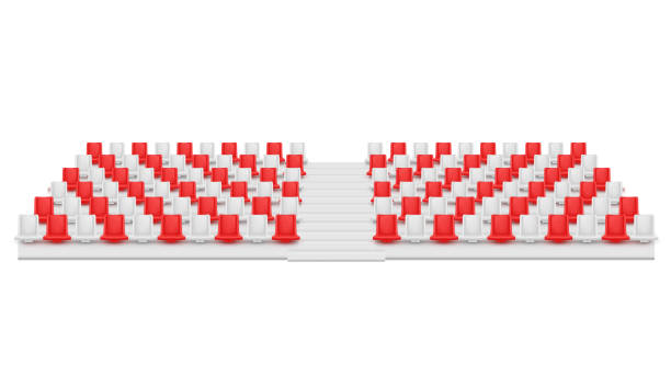 Realistic empty sports white and red grandstand vector illustration. Stadium seat spectators arena Realistic empty sports white and red grandstand vector illustration. Stadium seat spectators arena for competition tournament contemplating game playing isolated. Amphitheater audience seating bleachers stock illustrations
