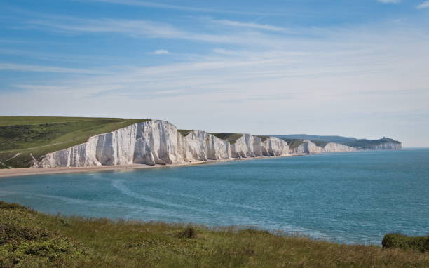 istock Panoramic view of the Seven Sisters, white chalk cliffs 1401330193