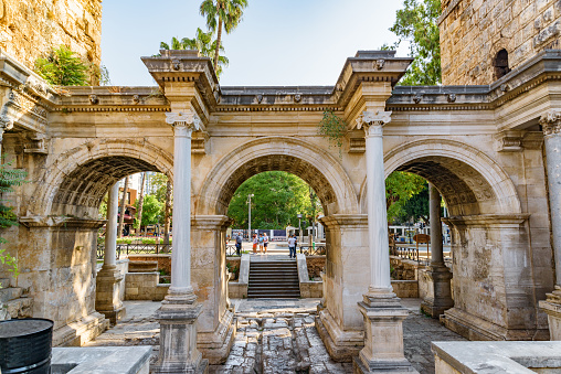 Awesome view of Hadrian's Gate (Uckapilar) in Antalya, Turkey