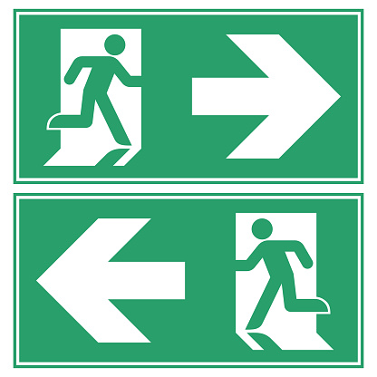Vector editable high quality left and right emergency exit sign icon. Business communication metaphor security and regulation related graphic illustration