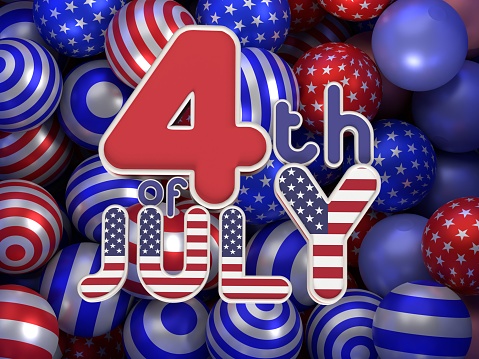 3D balls background with the colors of the American flag, stars and stripes. independence Day 4th of July concept. Easy to crop for all your social media and print sizes.