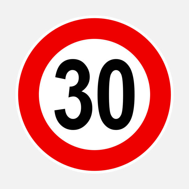 30 speed limit sign vector illustration Vector editable high quality 30 speed limit street sign icon. Business communication metaphor security and regulation related graphic illustration 100 mph stock illustrations