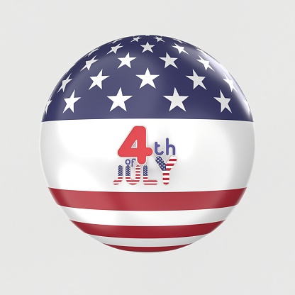4th of July badge on white background for Independence Day concept. 3D square composition with copy space. 4th of July concept. Easy to crop for all your social media and print sizes.