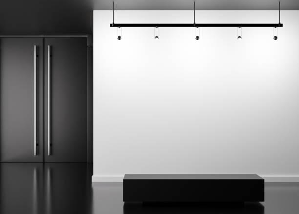 Empty white wall in modern art gallery. Mock up interior in minimalist style. Free, copy space for your picture, text, or another design. Empty exhibition space. 3D rendering.