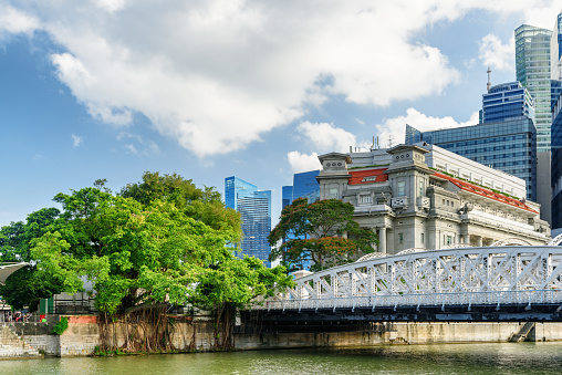 Panoramic view of the Singapore Skyline and Marina Bay, the marina is the centre of the economy in singapore, there are here all the building of all the majors bank and insurance.