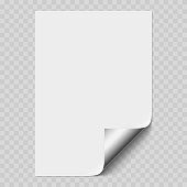 istock Vector white realistic paper page mockup with silver corner curled. 1401333195