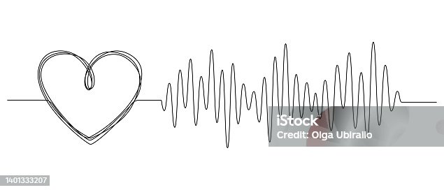 istock One continuous line drawing of doodle heart with pulse. Sound wave romantic symbol in simple linear style. Divider shape with Editable stroke. Heartbeat vector illustration 1401333207