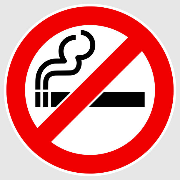 No smoking sign vector illustration Vector editable high quality no smoking street sign icon. Business communication metaphor security and regulation related graphic illustration cigarette warning label stock illustrations