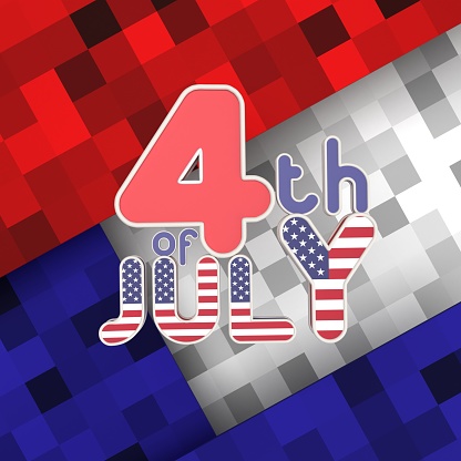 Pixel art 4th Of July American flag colors on an abstract background. Square composition with copy space. Easy to crop for all your social media and print sizes.