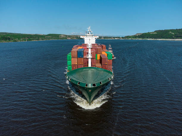 istock Aerial view of cargo container ship in the sea 1401337545