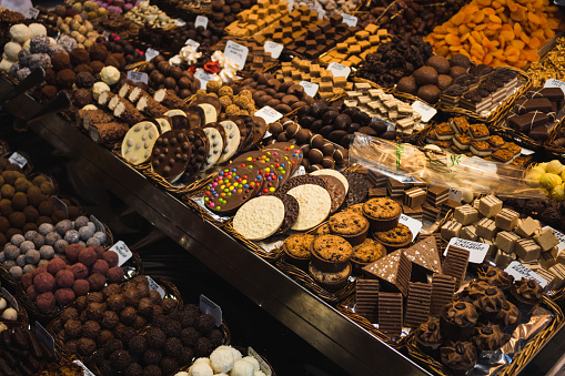 Variety of Chocolates at Christmas Market in Germany.