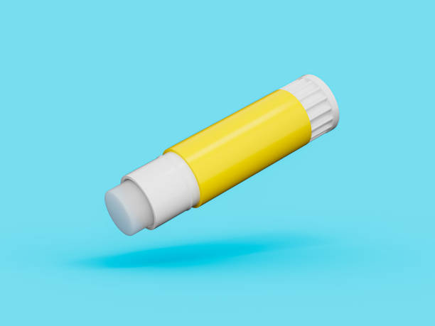 istock Open paper glue stick flying in the air blue background 3d illustration 1401338833