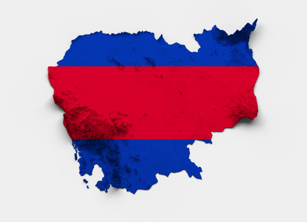 istock Cambodia Map Cambodia Flag Shaded relief Color Height map on white Background 3d illustration 1401339119