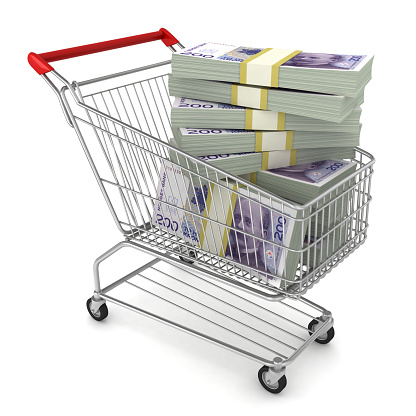 Norwegian krone money shopping cart