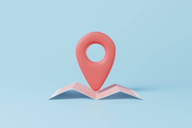istock 3D rendering location pin on a map. Travel destination, vacation concept 1401341044
