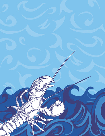Nautical Ocean Background Template With A Lobster