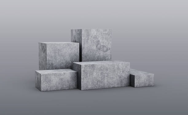 istock 5 Minimal empty podium product presentation concrete podium stand Five Products on grey background Pedestal 3d illustration 1401342224