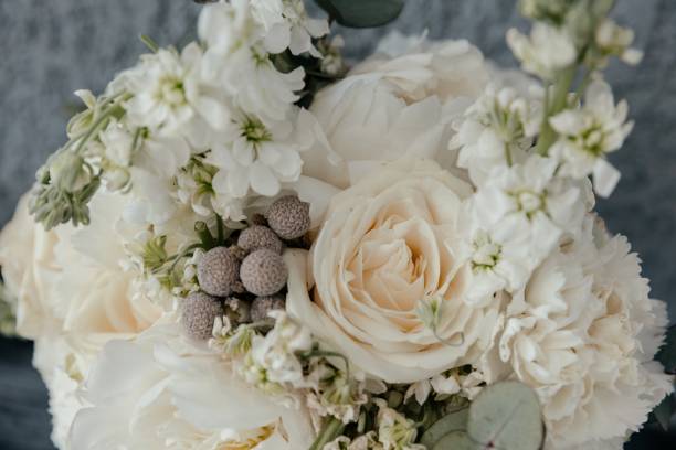 istock a bouquet of white roses and peonies close up, horizontal image 1401345971