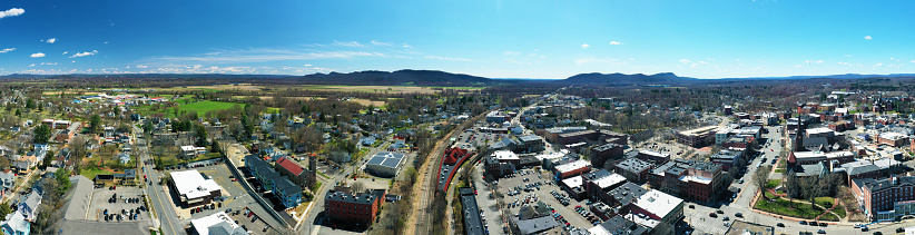 An aerial panorama of Northampton, Massachusetts, United States on a beautiful morning