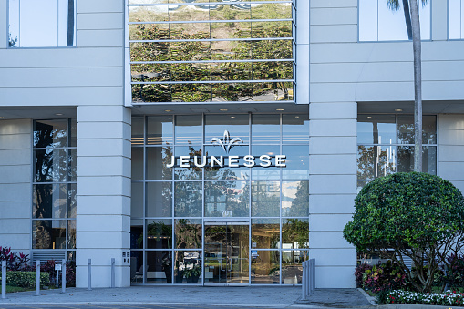 Lake Mary, Fl, USA - January 17, 2022: The entrance to Jeunesse Global Corporate Office Headquarters in Lake Mary, Fl, USA. Jeunesse Global is a leading network marketing company.