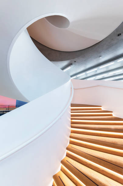 istock Interior view of modern spiral staircase. Contemporary architecture abstract background 1401347650