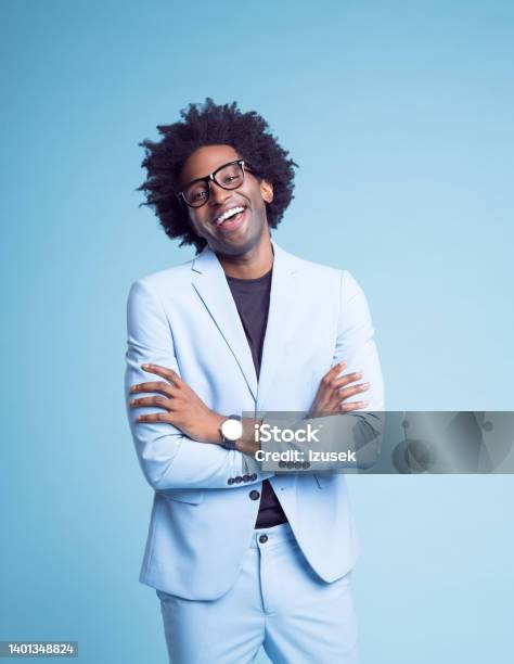 Happy Businessman Standing With Arms Crossed Stock Photo - Download Image Now - Men, Happiness, Smiling