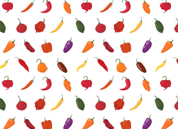 Pattern made from variety of chili peppers. Seamless pattern made from variety of chili peppers. Vector Stock Illustration. chili pepper pattern stock illustrations