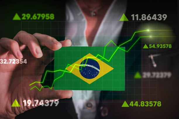 istock Graph growing up in Front Of Brazil Flag. 1401351990