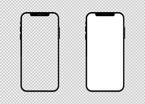 Phone blank display or screen. Mobile phone template and illustration. Modern device and white design. Realistic phone for communication and business. Isolated design. Vector.