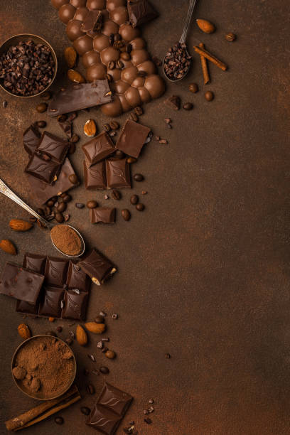 istock Chocolate background with chocolate pieces, chocolate chips, nuts, cocoa 1401352323