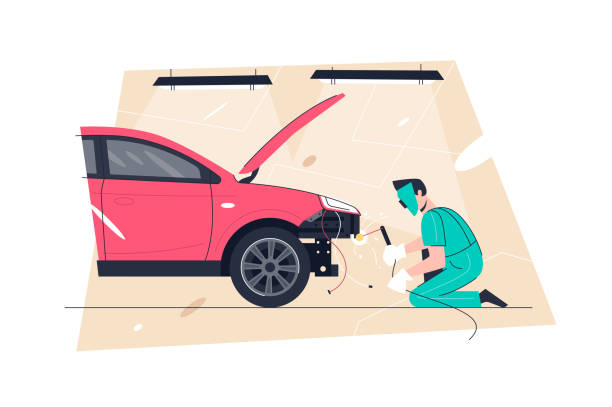 istock Mechanic in uniform check vehicle and repair 1401355224