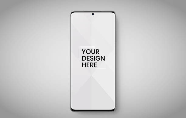smartphone screen on white background mock up. Phone modern screen design. mock up isolated on gray background PSD. Save with clipping path.