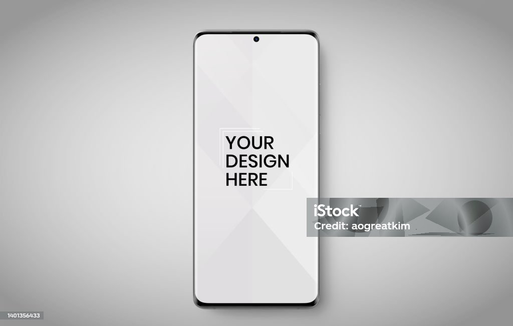 smartphone screen on white background mock up. Phone modern screen design. mock up isolated on gray background PSD. Save with clipping path. Template Stock Photo