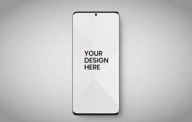 Photo of smartphone screen on white background mock up. Phone modern screen design. mock up isolated on gray background PSD. Save with clipping path.