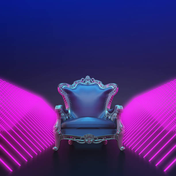 luxury black armchair in purple neon with copy space stock photo