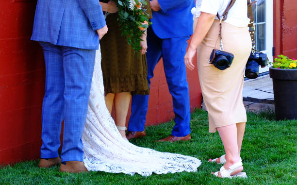 Family and friends congratulating the couple