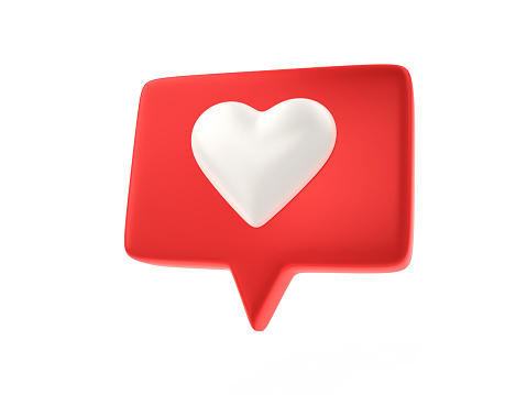 3d render Social Media heart like and love icon (isolated on white and clipping path)