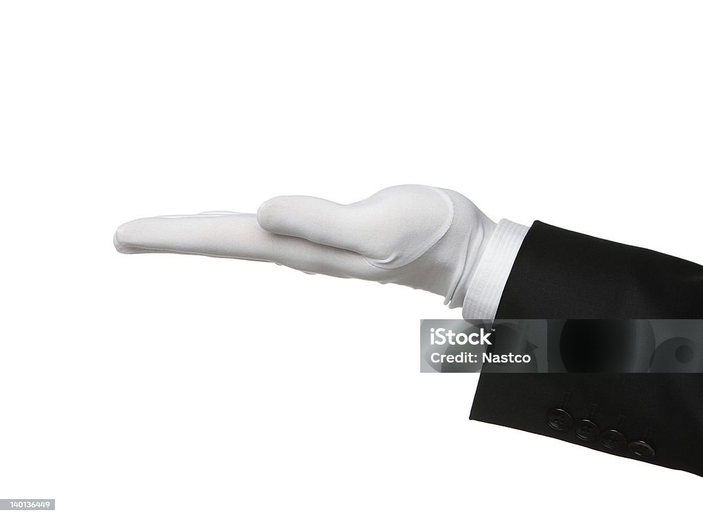 Butler's hand mit einem Produkt - Lizenzfrei Handschuh Stock-Foto