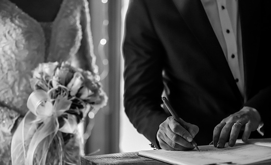 Important Moment, Wedding Details And Marriage Signature, Black And White