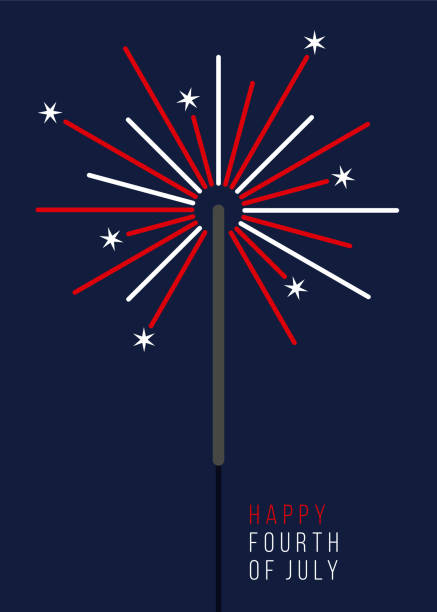 ilustrações de stock, clip art, desenhos animados e ícones de 4th of july greeting card with sparkler. - sparks sparkler abstract light