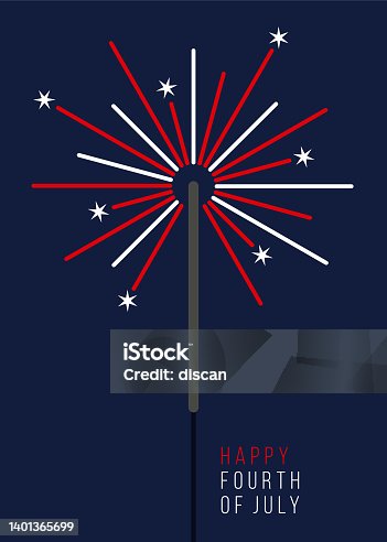 istock 4th of July Greeting Card with Sparkler. 1401365699