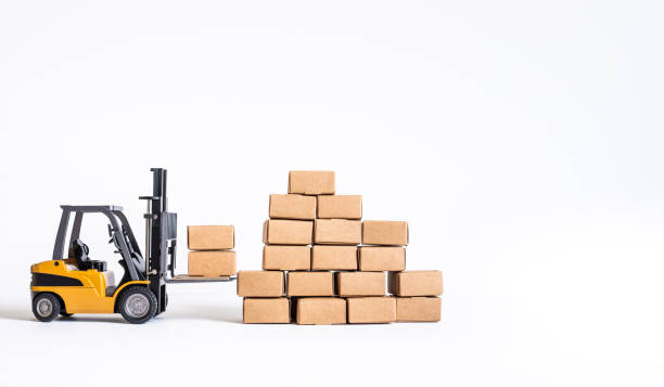 istock Industry and business transportation with forklift loading product box.economy with demand and supply concepts. 1401366633