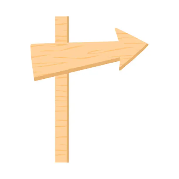 Vector illustration of Wooden arrow pointer direction on post isolated vector illustration