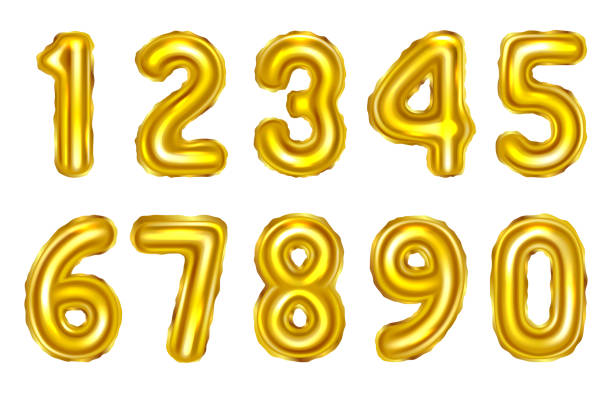 istock Numbered balloons. Realistic 3d celebration decorative rubber birthday balloons alphabet two three one eight nine zero decent vector templates 1401369980