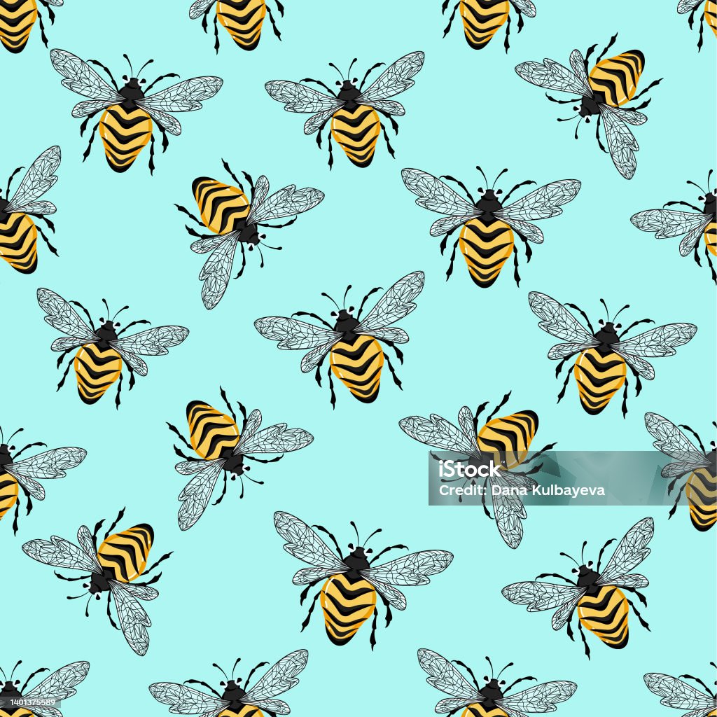 Basic Bee Texture Stylized Bees On A Light Blue Background Seamless Pattern Fabric ...