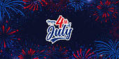 istock United States of America 4th of July independence day celebration firework background on dark navy blue background. Vector illustration. 1401375678